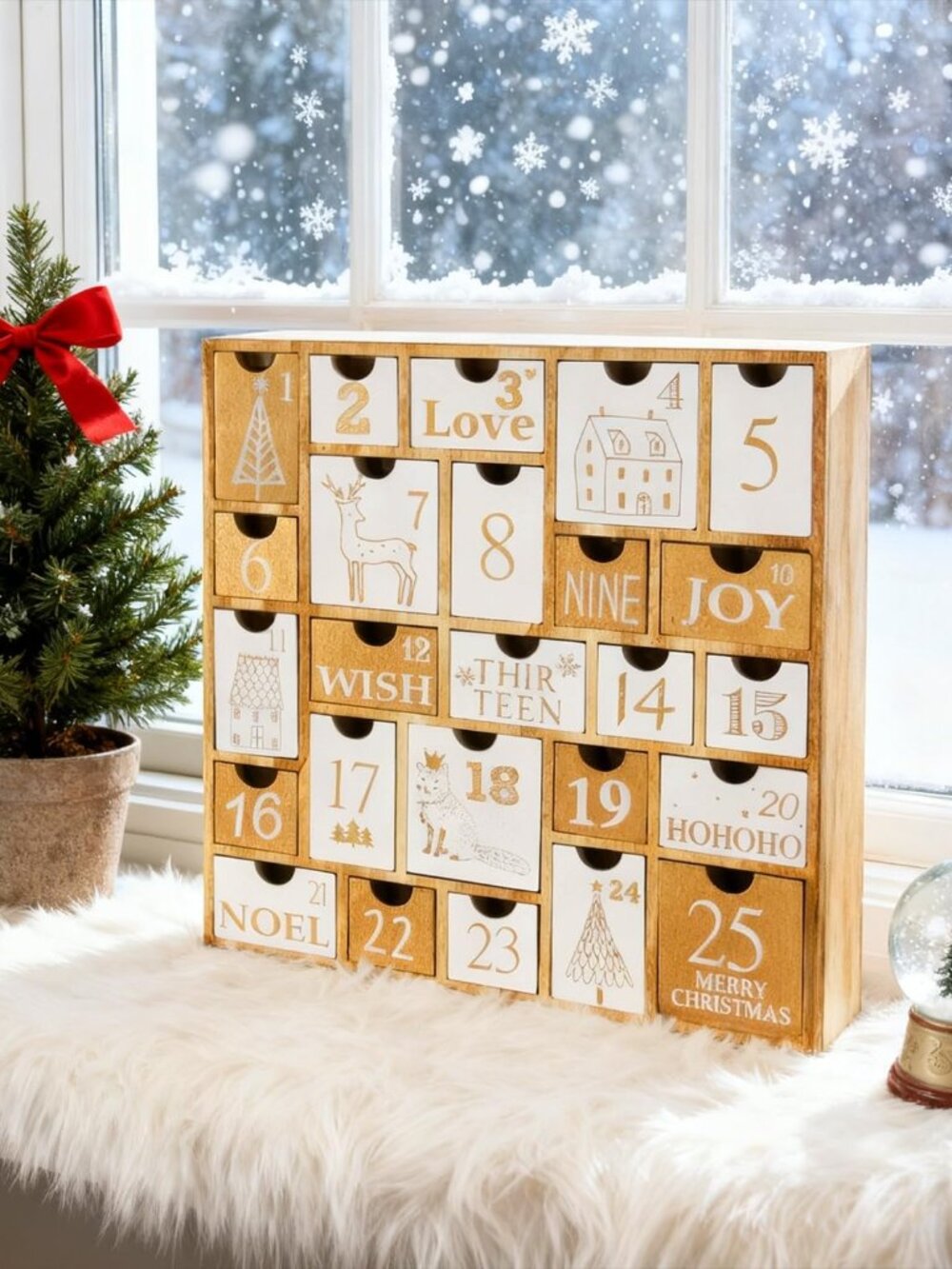 Advent Calendar with 25 Drawers Countdown to Christmas, Refillable Wooden Advent - Picture 4 of 7